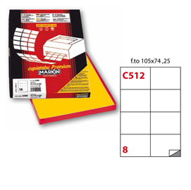 Etichetta adesiva C/512 giallo 100fg A4 105x74,25mm (8et/fg) Markin