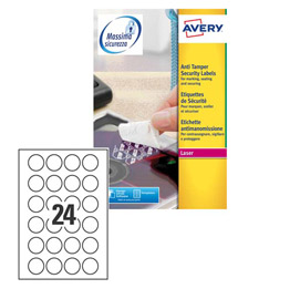Poliestere adesivo L6112 bianco antimanomissione 20fg A4 D40mm (24et/fg) laser