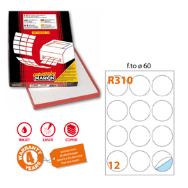 Etichetta adesiva R/310 bianca 100fg A4 tonda D60mm (12et/fg) Markin
