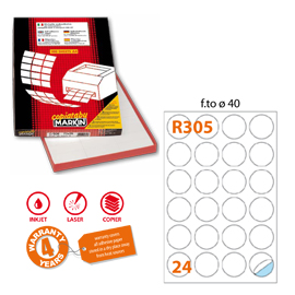 Etichetta adesiva R/305 bianca 100fg A4 D40mm (24et/fg) Markin