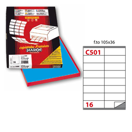Etichetta adesiva C/501 blu 100fg A4 105x36mm (16et/fg) Markin
