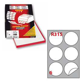 Etichetta adesiva R/315 bianca 100fg A4 tonda D85mm (6et/fg) Markin