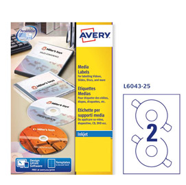 Etichetta adesiva L6043 bianca CD/DVD 25fg A4 D117 foroD41mm (2et/fg) laser
