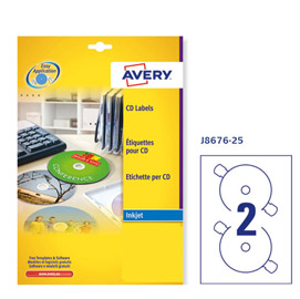 Etichetta adesiva J8676 bianca opaca CD/DVD 25fg A4 D117mm (2et/fg) inkjet