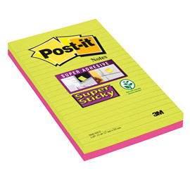 BLOCCO 45foglietti Post-it®Super Sticky 127x203mm righe ULTRACOLOR 845-4SUCC