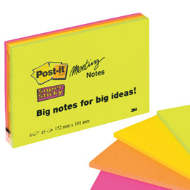BLOCCO 45foglietti Post-it®Super Sticky 101x152mm MEETING NOTE NEON 6445-SSP