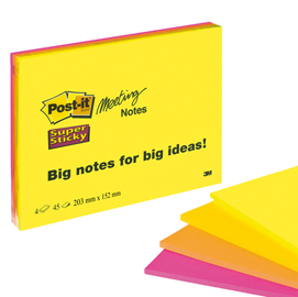 BLOCCO 45foglietti Post-it  Super Sticky 203x152mm MEETING NOTE NEON 6845-SSP
