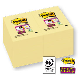 BLOCCO 90foglietti Post-it  Super Sticky Giallo Canary 47.6x76mm 656-12SS-CY-EU