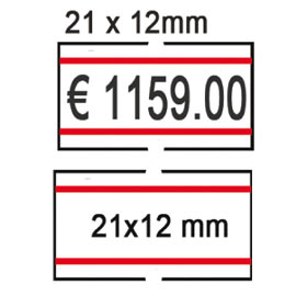 PACK 10 ROTOLI 1000 ETICH. 21x12mm BIANCO REMOV. con RIGHE ROSSE Printex