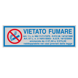 TARGHETTA ADESIVA 165x50mm VIETATO FUMARE con normativa