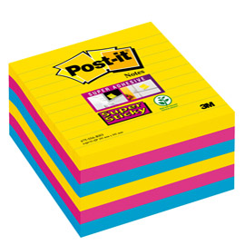 BLOCCO 90foglietti Post-it  Super Sticky 101x101mm righe 675-SS6-RIO COL. RIO