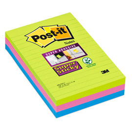 BLOCCO 90foglietti Post-it®Super Sticky RIGHE 101x152mm 660-3SSUC COLORI ULTRA