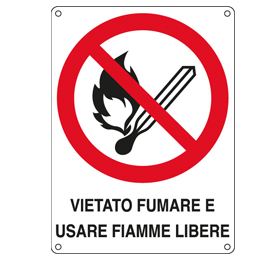 CARTELLO ALLUMINIO 16,6x23,3cm 'Vietato fumare e usare fiamme libere''
