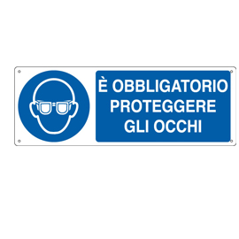 CARTELLO ALLUMINIO 35x12,5cm 'E' obligatorio proteggere gli occhi"