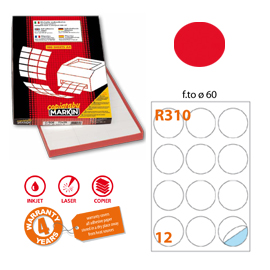 Etichetta adesiva R/310 rosso fluo 100fg A4 tonda D60mm (12et/fg) Markin