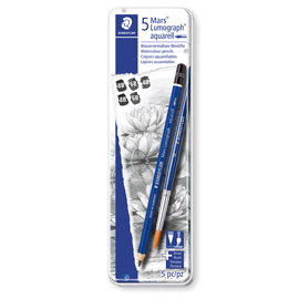 Astuccio metallo 5 matite+pennello Mars® Lumograph® acquerell. 3 grad.Staedtler