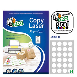 Etichetta adesiva LP4W bianca 100fg A4 tonda D40mm (24et/fg) Laser Tico