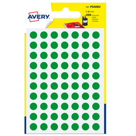 Blister 420 etichetta adesiva tonda PSA verde D8mm Avery