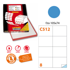 Etichetta adesiva C/512 blu 100fg A4 105x74,25mm (8et/fg) Markin