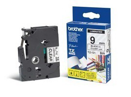 NASTRO BROTHER TZ121 9MMx8MT NERO/TRASPARENTE