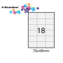 Etichetta adesiva bianca 100fg A4 70x48mm (18et/fg) STARLINE