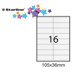 Etichetta adesiva bianca 100fg A4 105x36mm (16et/fg) STARLINE