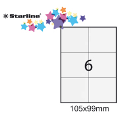 Etichetta adesiva bianca 100fg A4 105x99mm (6et/fg) STARLINE