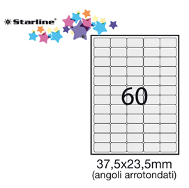 Etichetta adesiva bianca 100fg A4 37,5x23,5mm (60et/fg) angoli tondi STARLINE