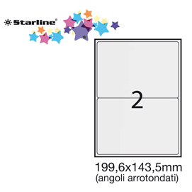 Etichetta adesiva bianca 100fg A4 199,6x143,5mm (2et/fg) angoli tondi STARLINE